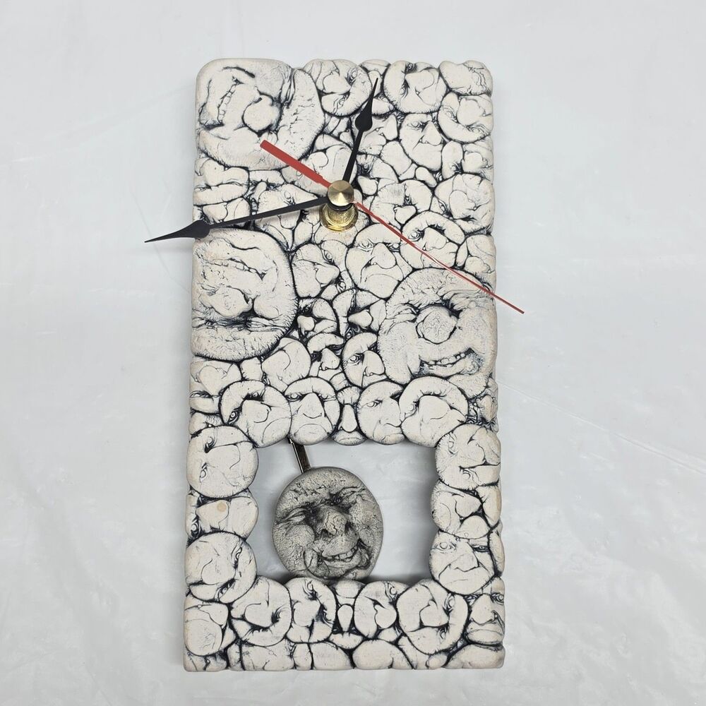 Squished Faces Sculptural Art Clock Post Modern Man Cave Grotesque